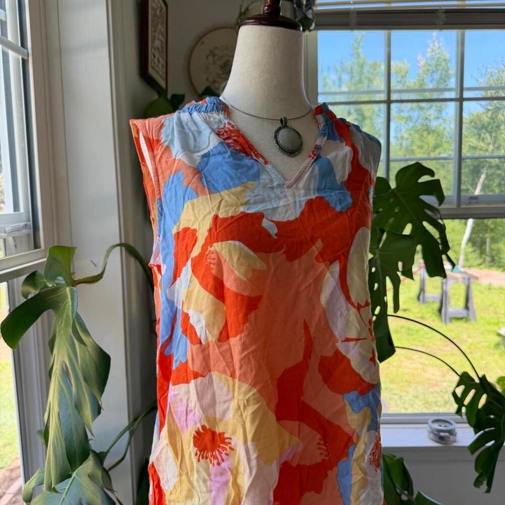 Sonoma Orange Floral Sleeveless Blouse Small